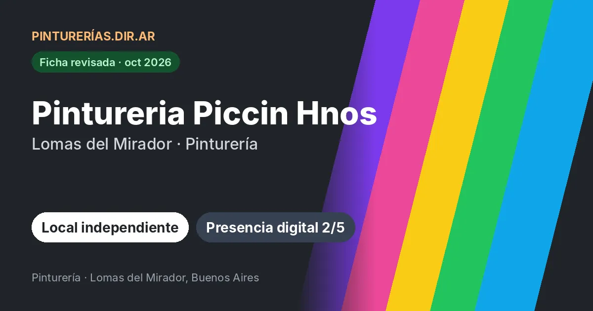 Pintureria Piccin Hnos, Lomas del Mirador, Buenos Aires: Pinturería · Lomas del Mirador, Buenos Aires